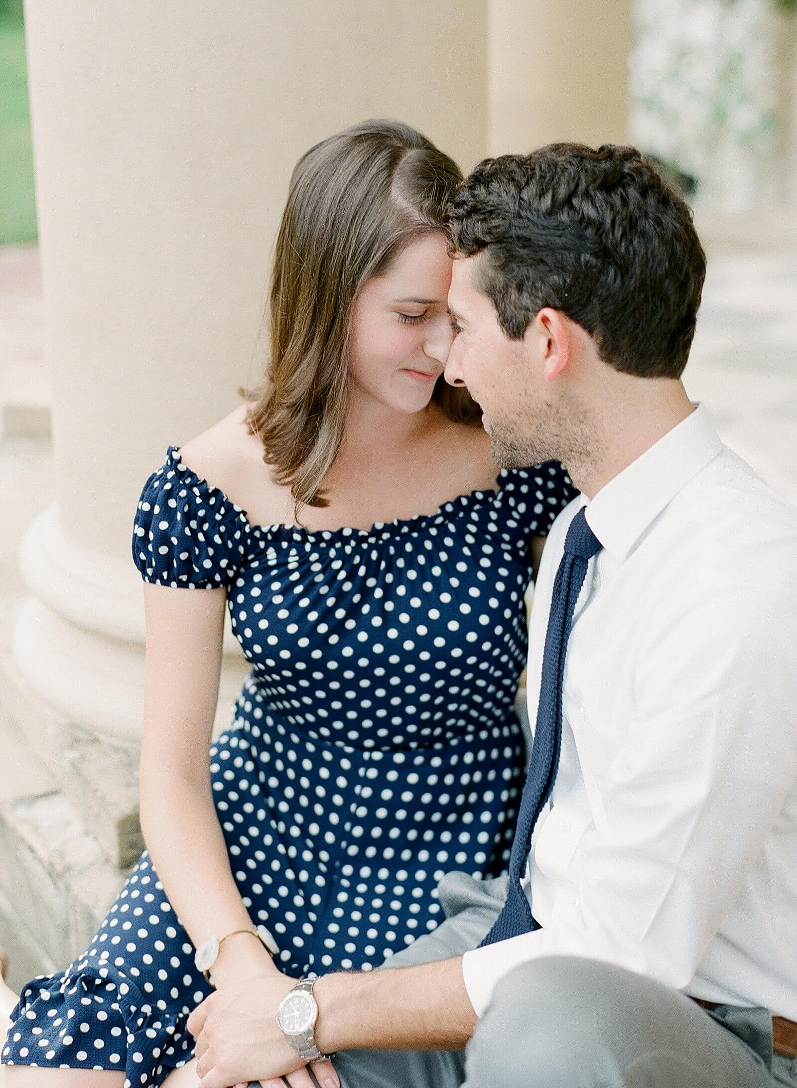 Couple embracing during their engagement session at Tudor Place