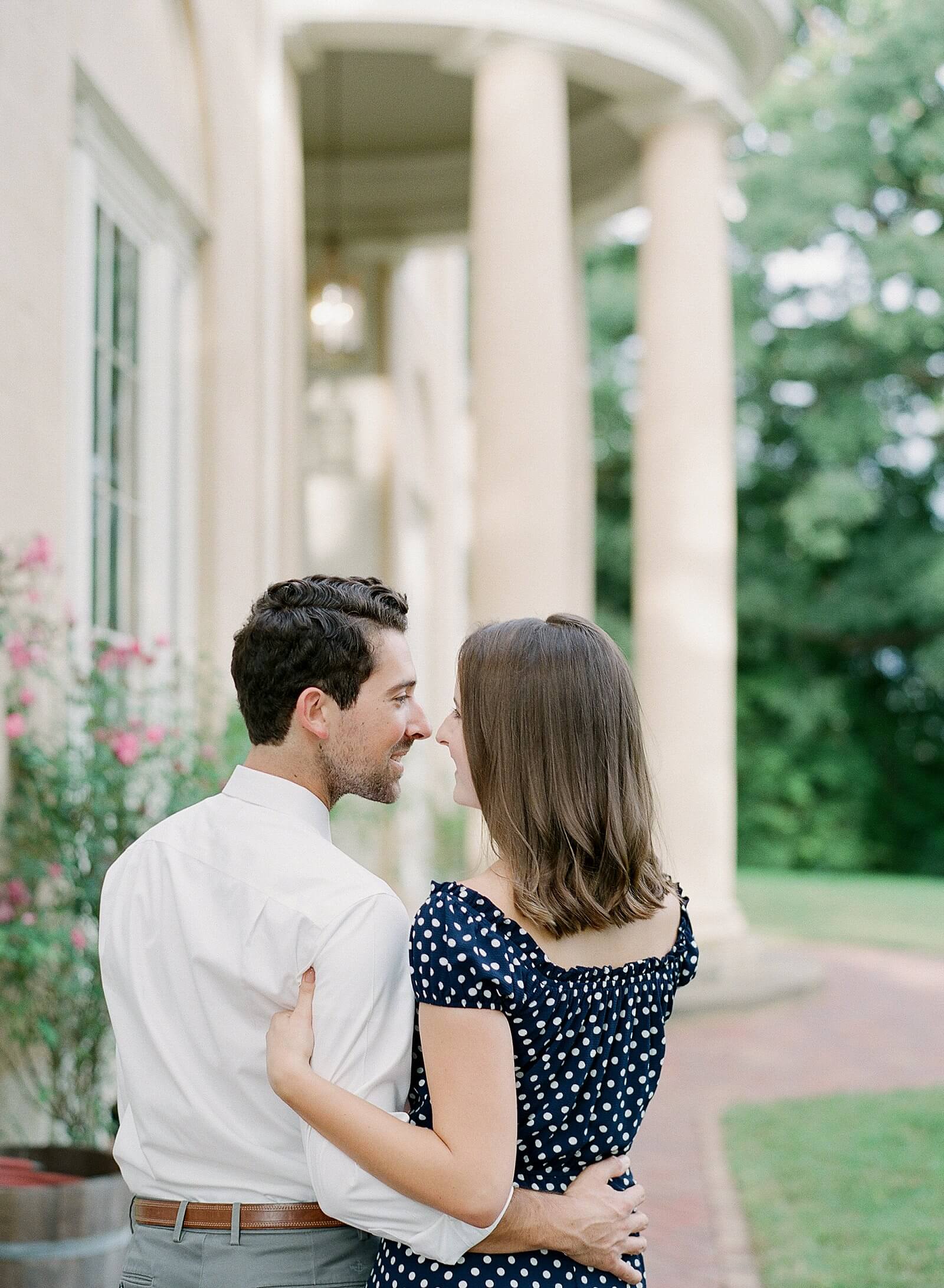 Couple embracing during their engagement session