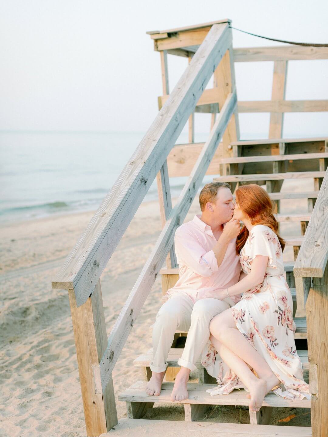 couple at engagement session on the beach together