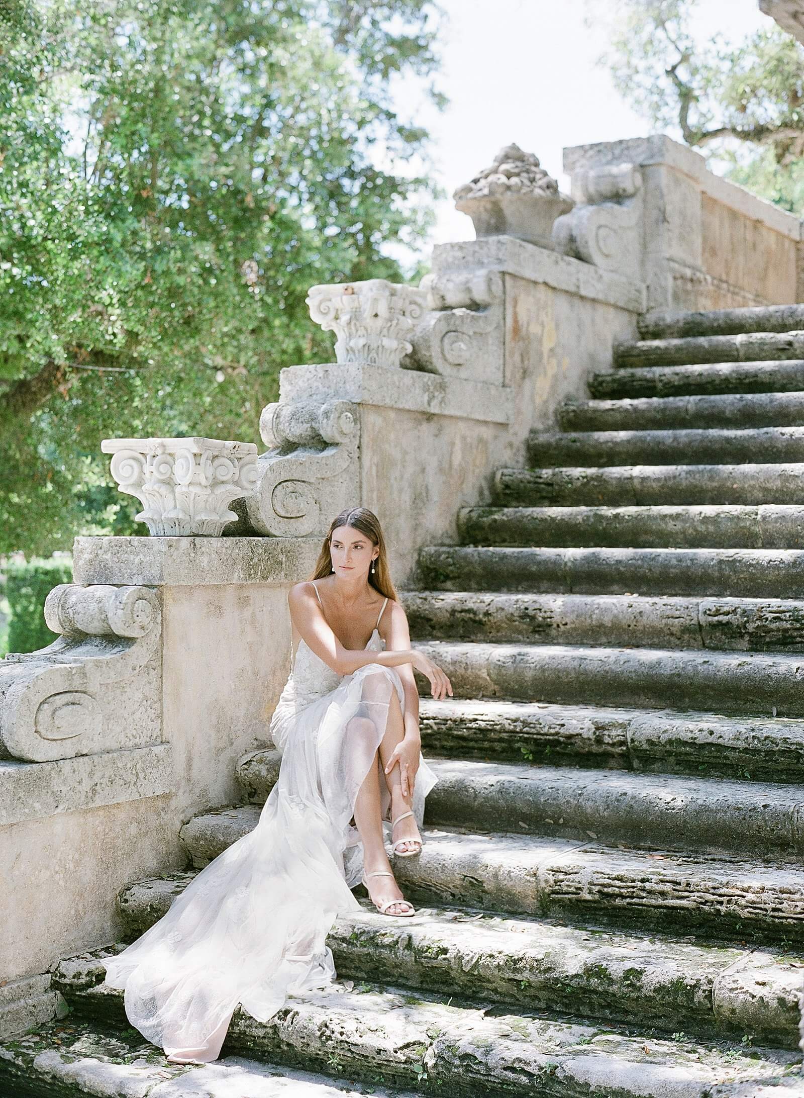 Portrait of bride during at a wedding at The Vizcaya Museum and Gardens