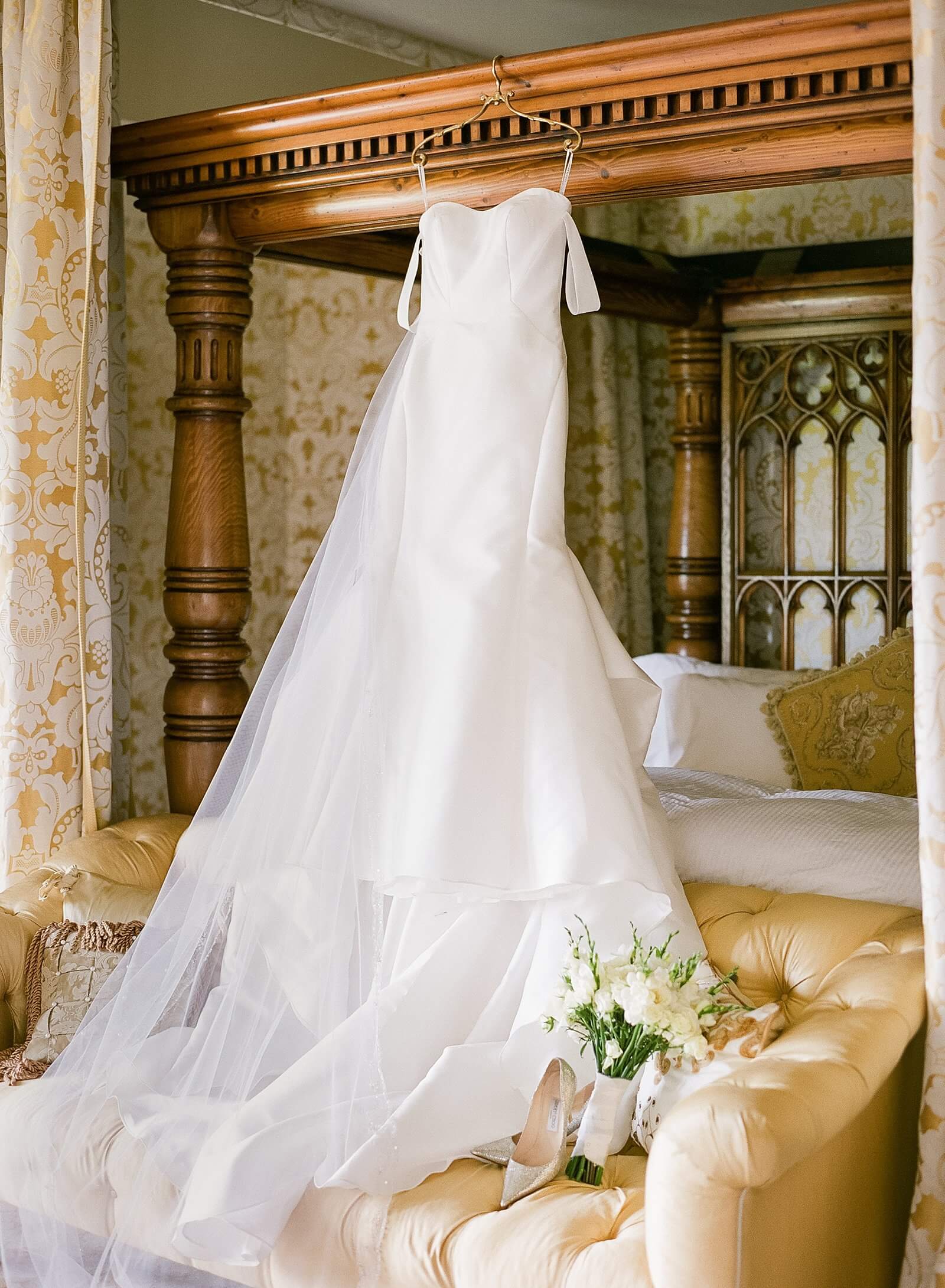 Image of bride's dress at a wedding at Dover Hall Estate