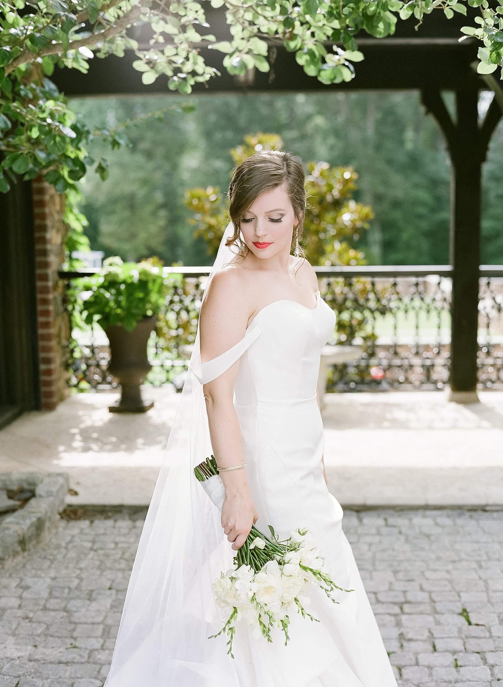 Portrait of bride during the wedding at Dover Hall Estate