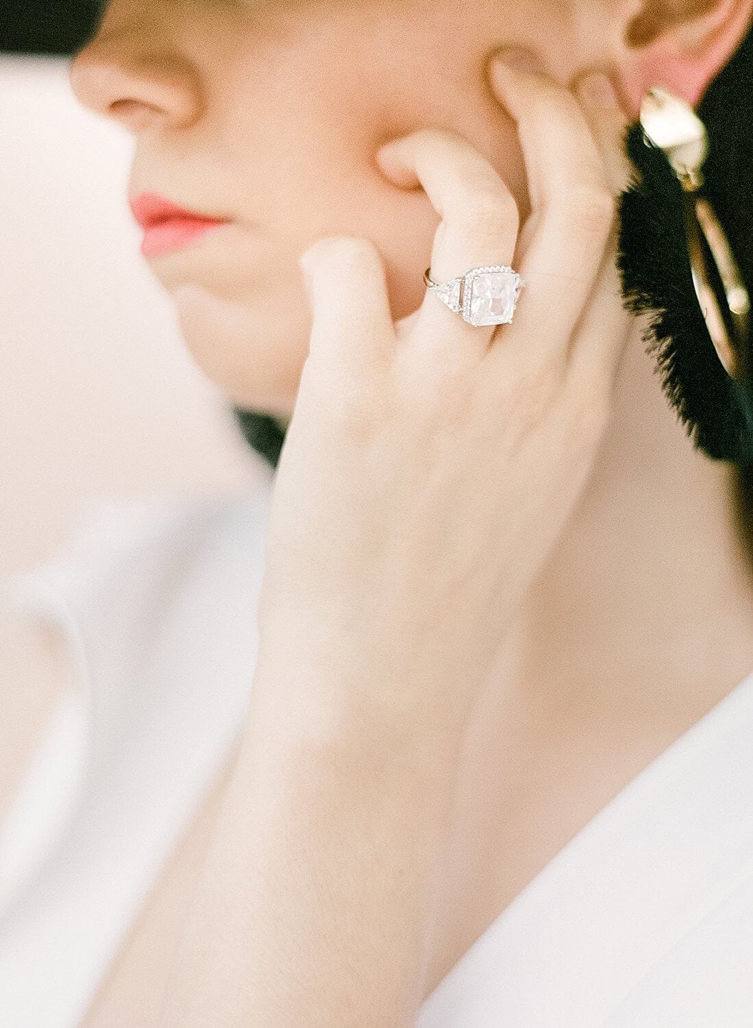 Close up of beautiful ring on model's hand