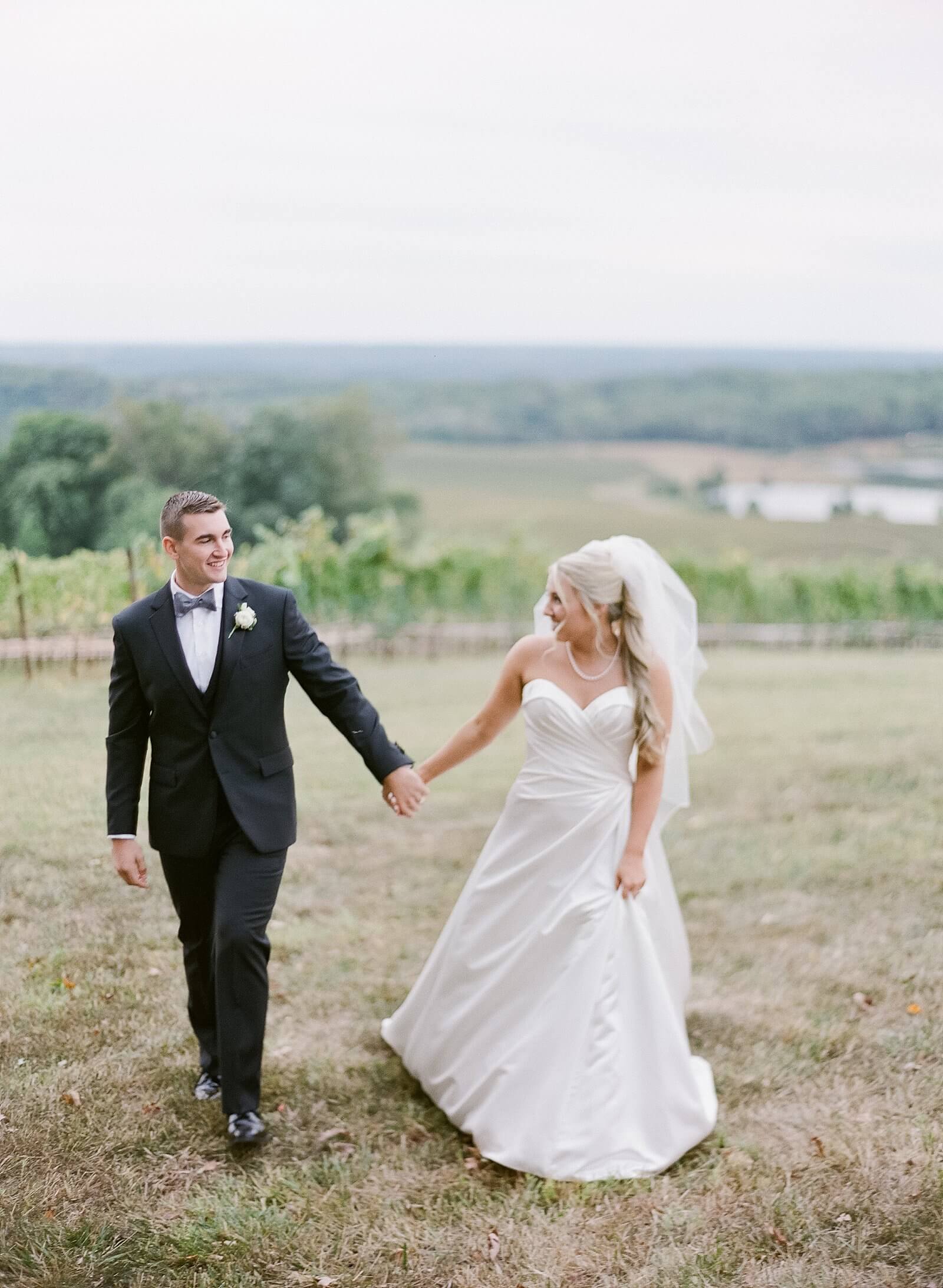 Bride and groom portraits after their ceremony at Trump Winery