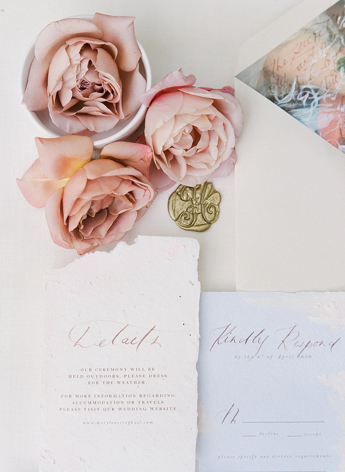 Wedding invitation suite for editorial at Waterperry Farm in Charlottesville Virginia
