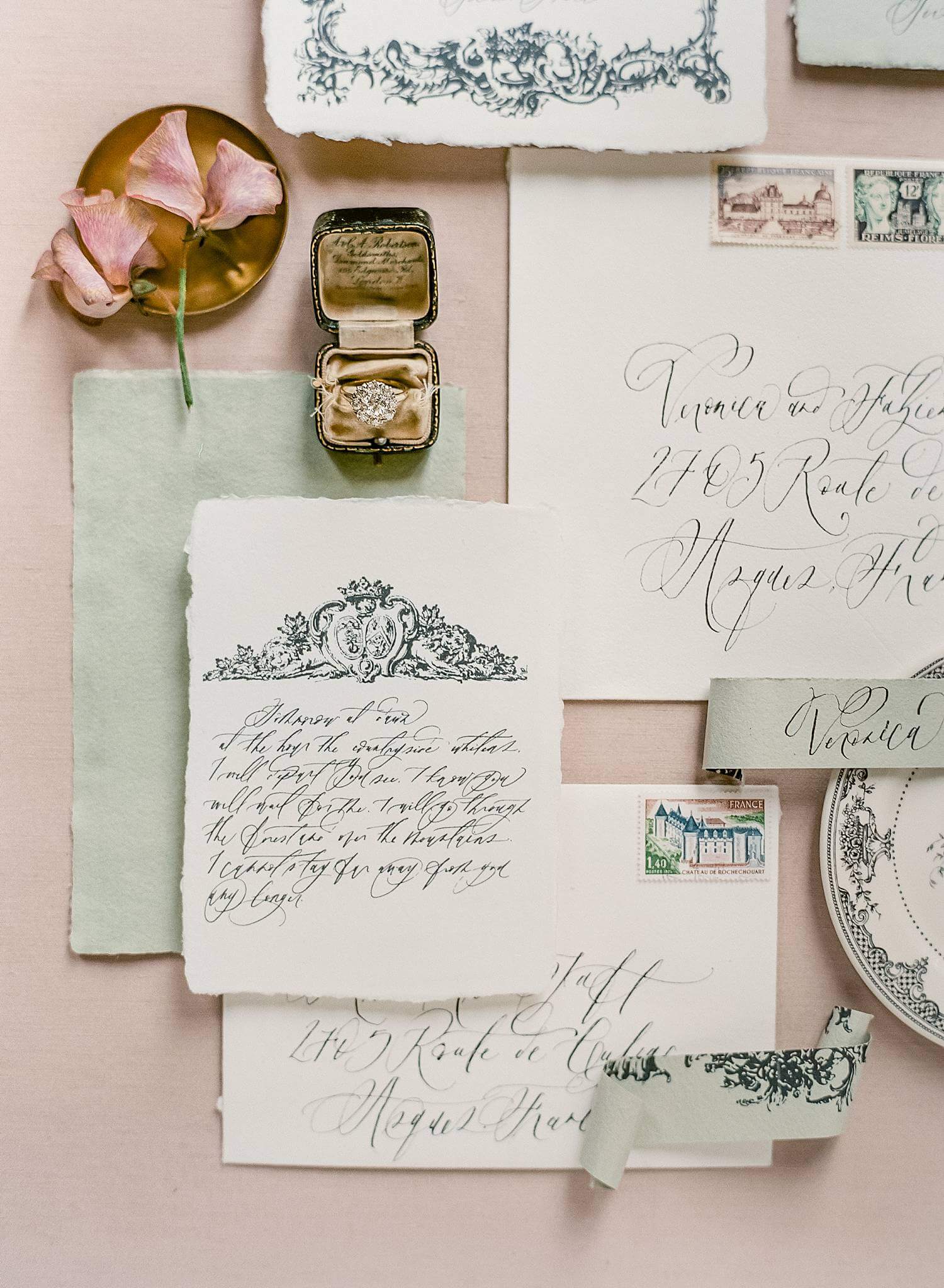 Invitation suite for elopement at Chateau Couffins in Bordeaux France