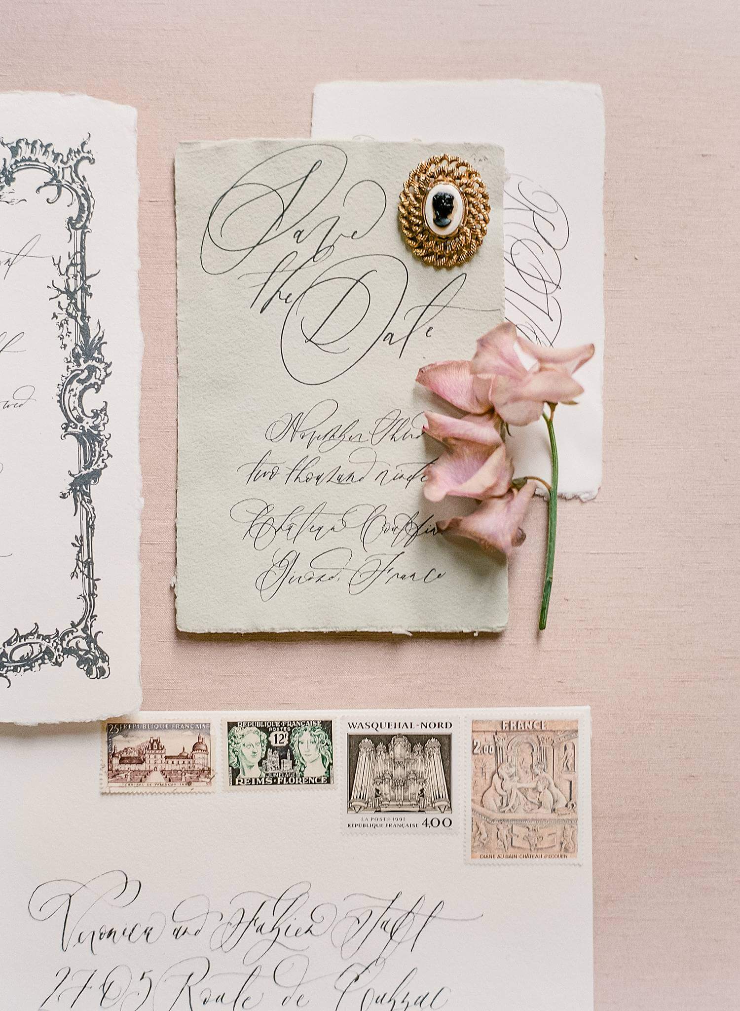 Invitation suite for elopement at Chateau Couffins in Bordeaux France