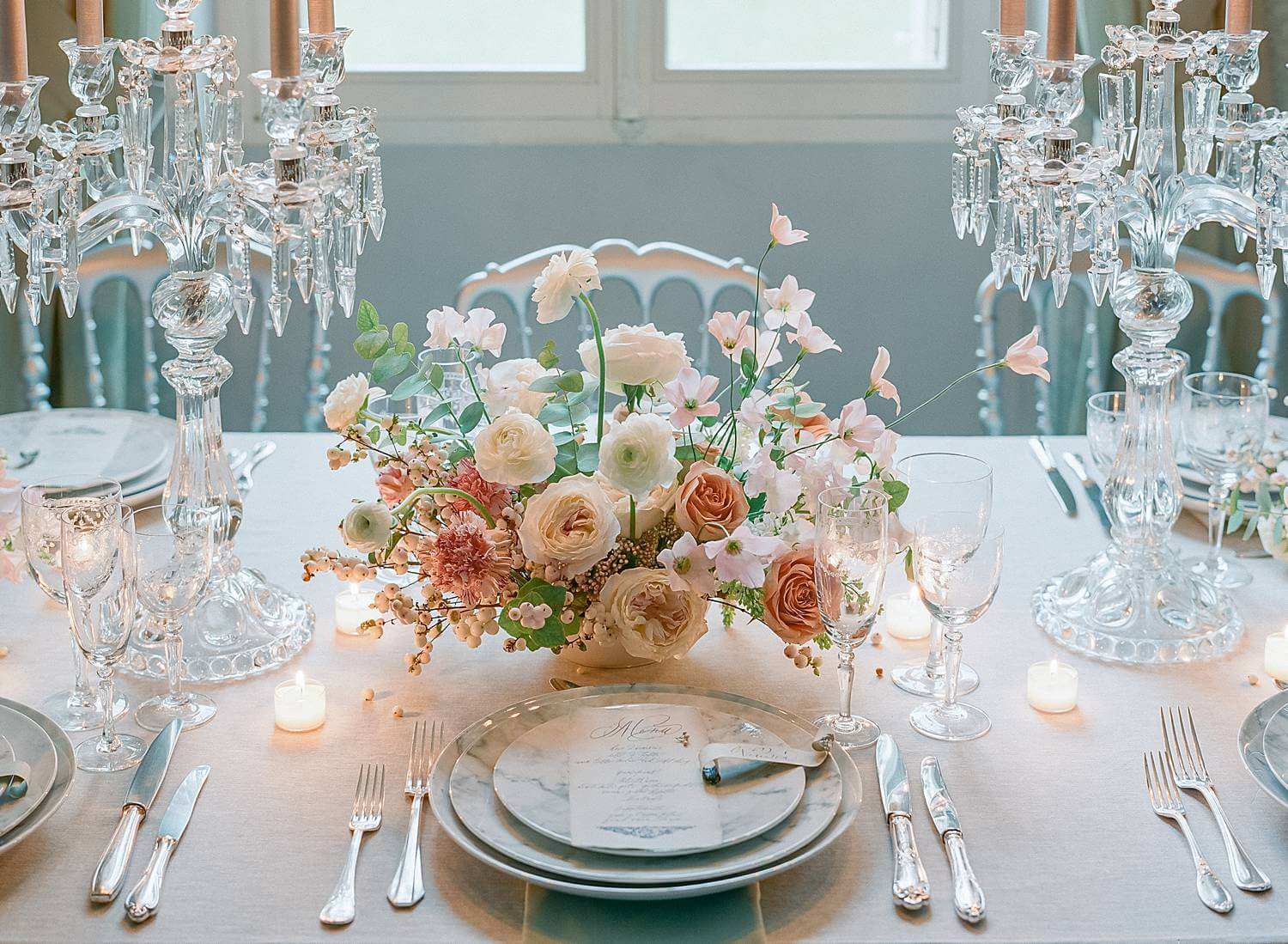 Table details at reception for an elopement at Chateau Couffins in Bordeaux France