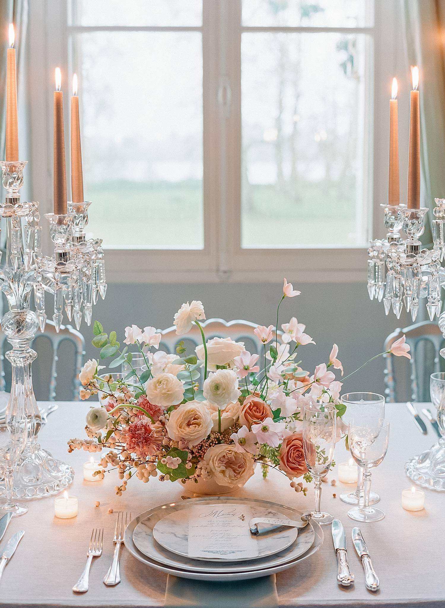 Table details at reception for an elopement at Chateau Couffins in Bordeaux France