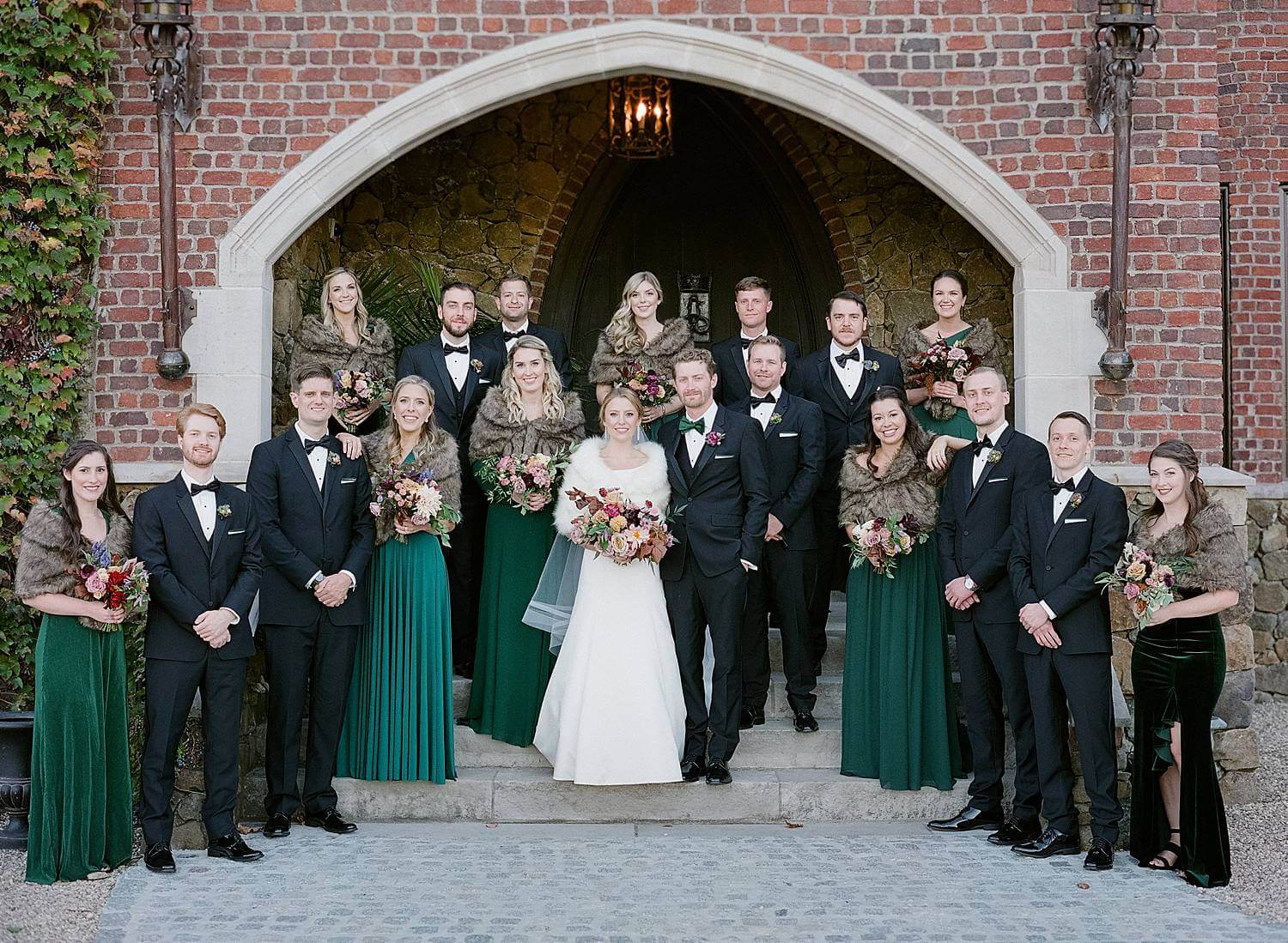 Bridal party photo outside of Dover Hall