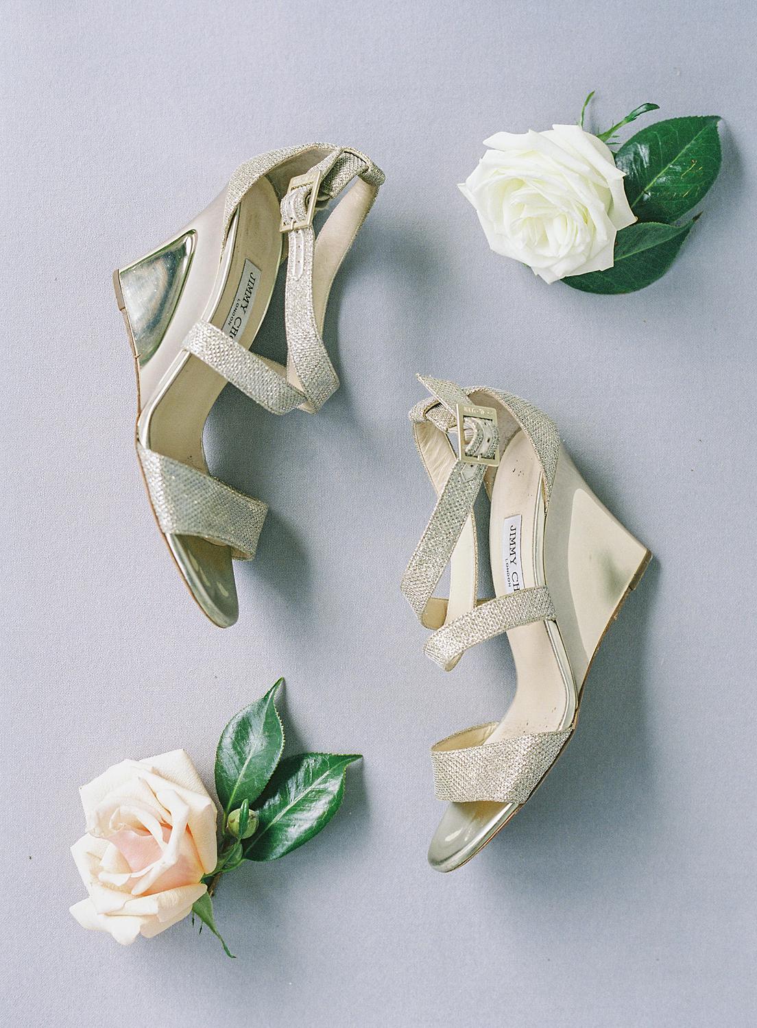 detail images of bride's wedding shoes for her intimate home wedding