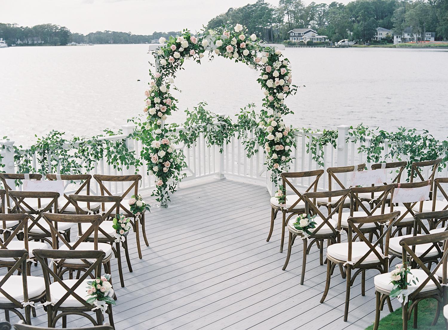 Intimate home ceremony details on the water