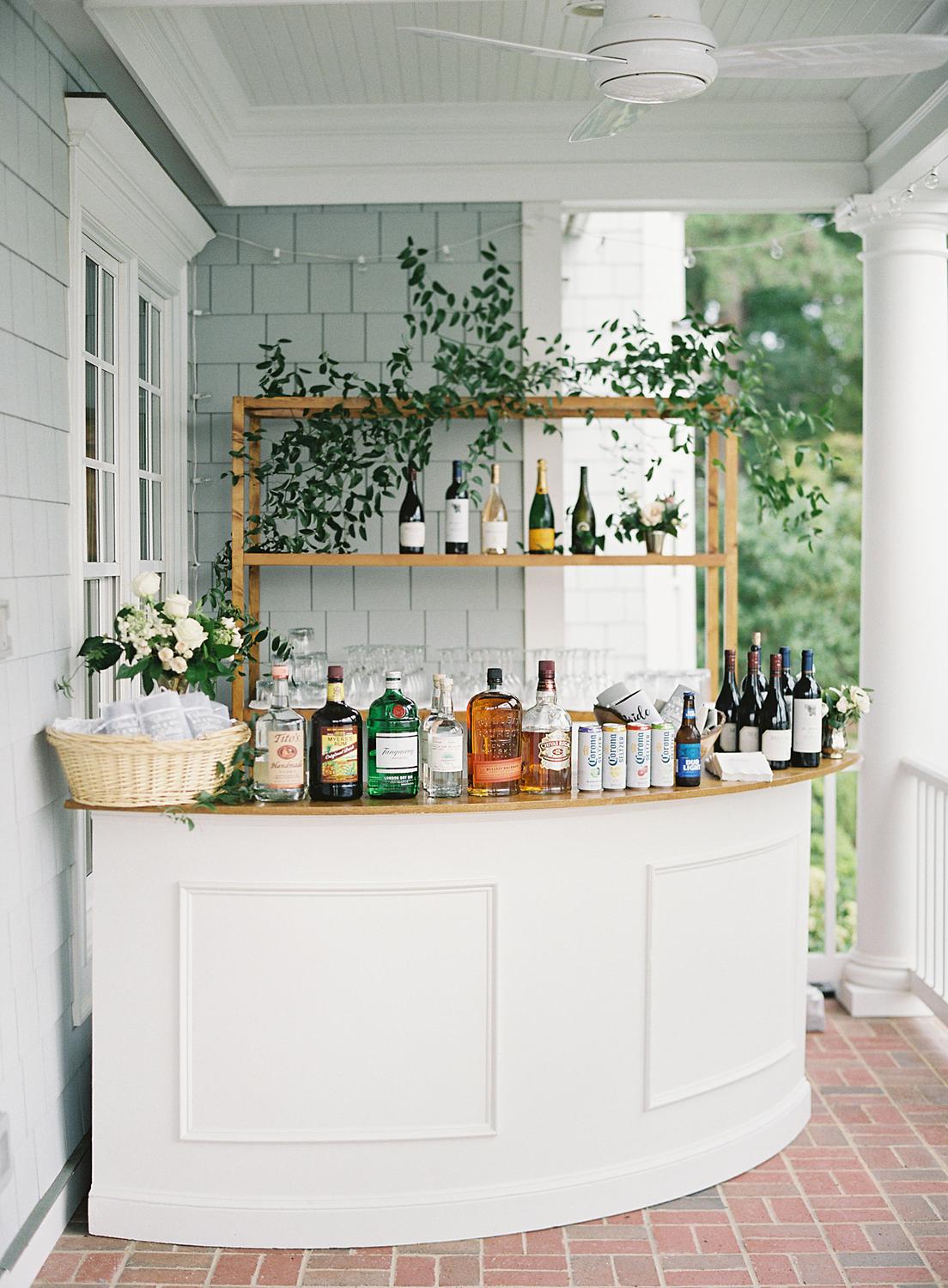Beautiful bar set up for intimate home wedding