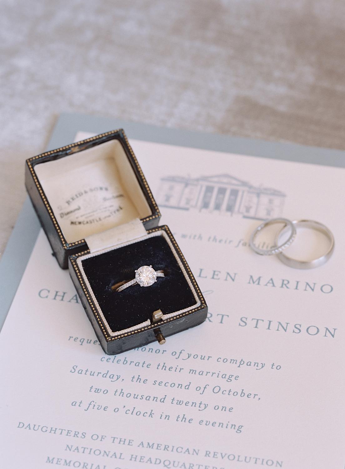 Wedding rings flatlay for DAR Constitution Hall Wedding.