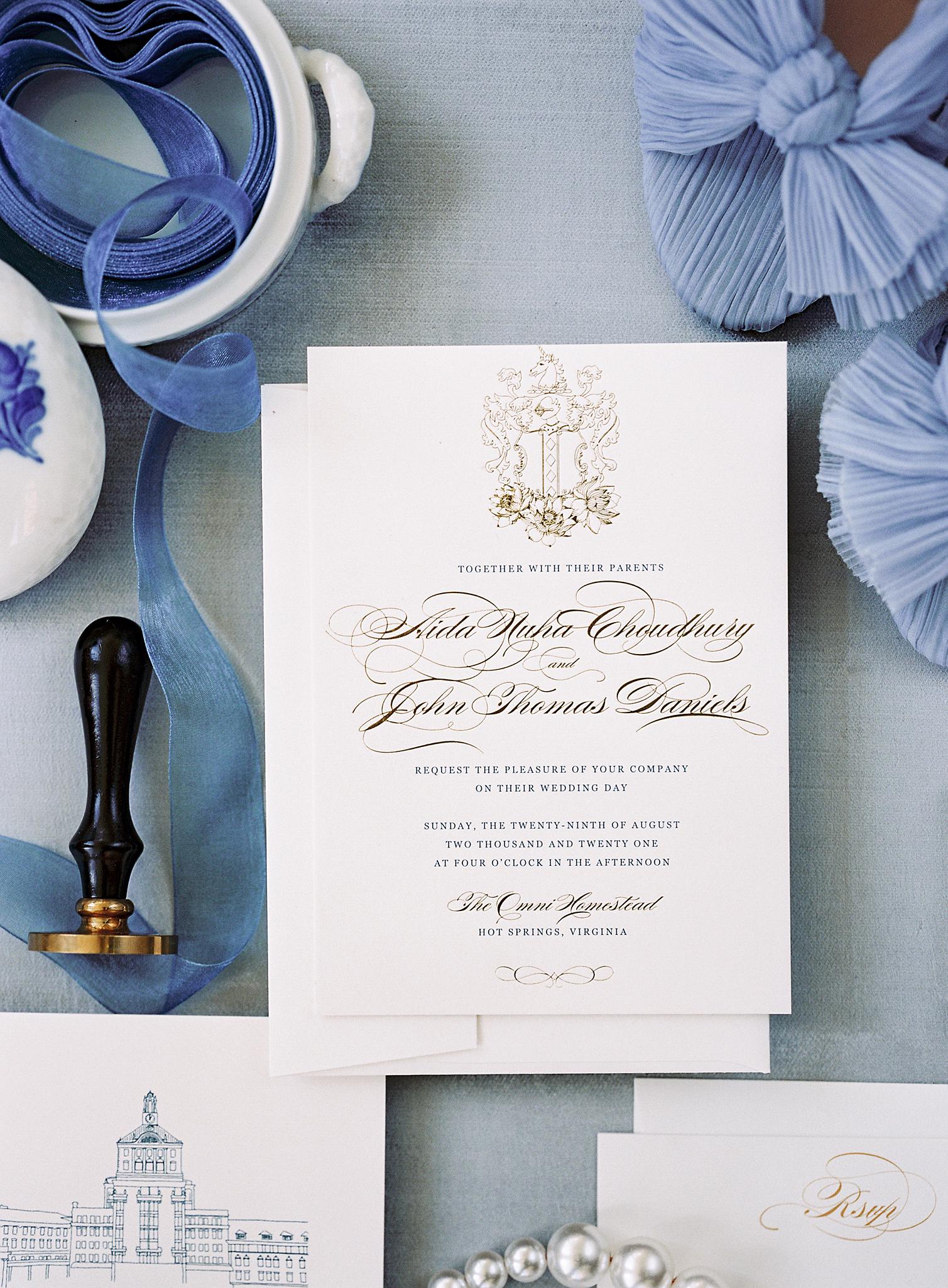 Wedding invitation for a Omni Homestead Resort wedding.