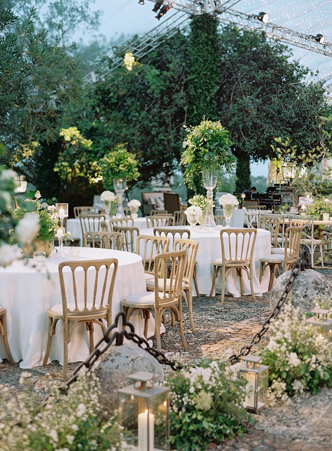 Reception tables at Altos de Chavón wedding.