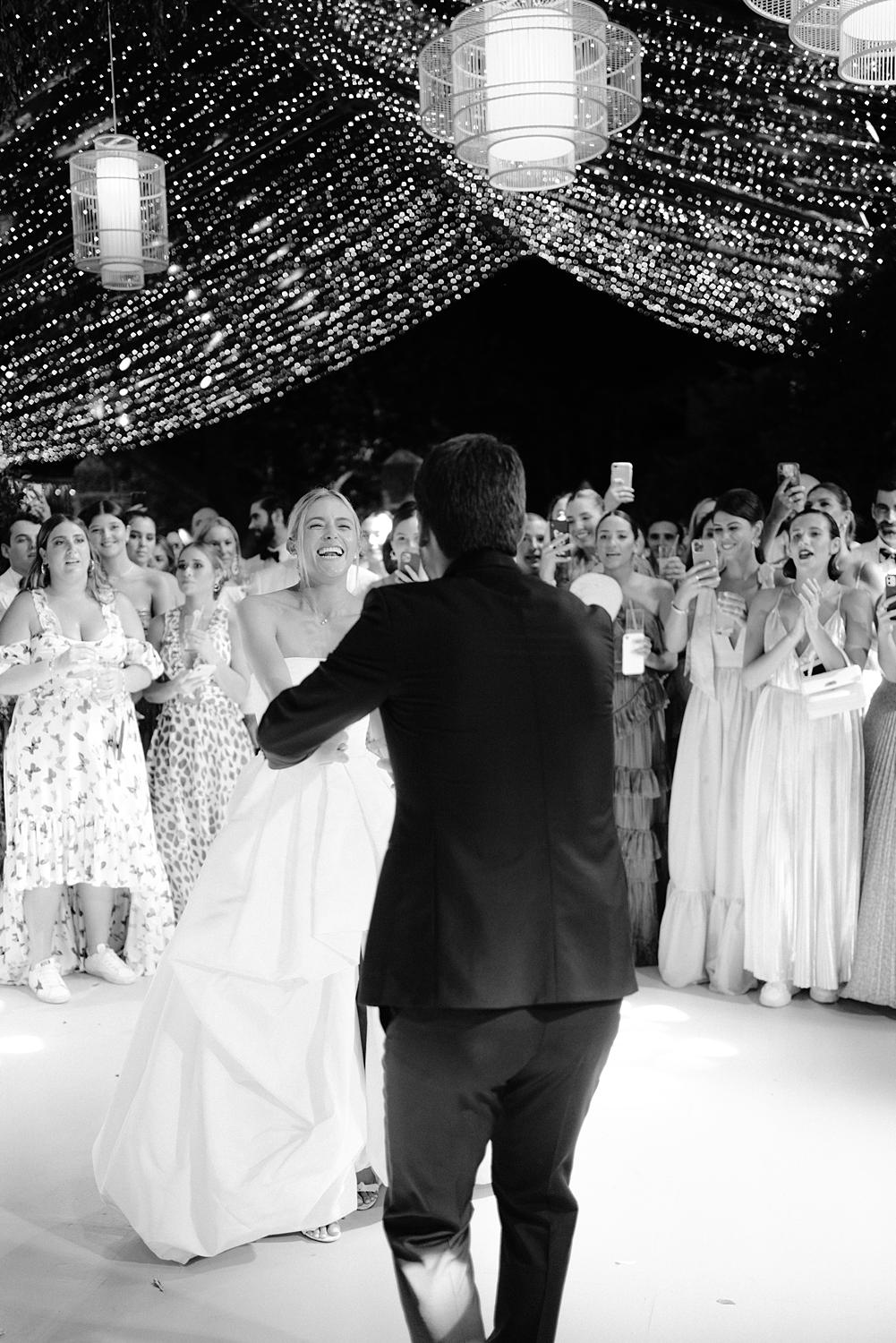 Bride and groom sharing fist dance at their Altos de Chavón wedding.