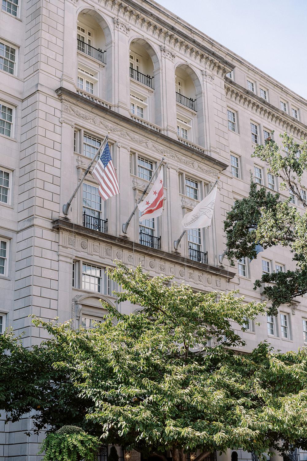 Exterior shot of The Hay Adams Hotel where the bride was getting ready for her DAR Constitution Hall Wedding.