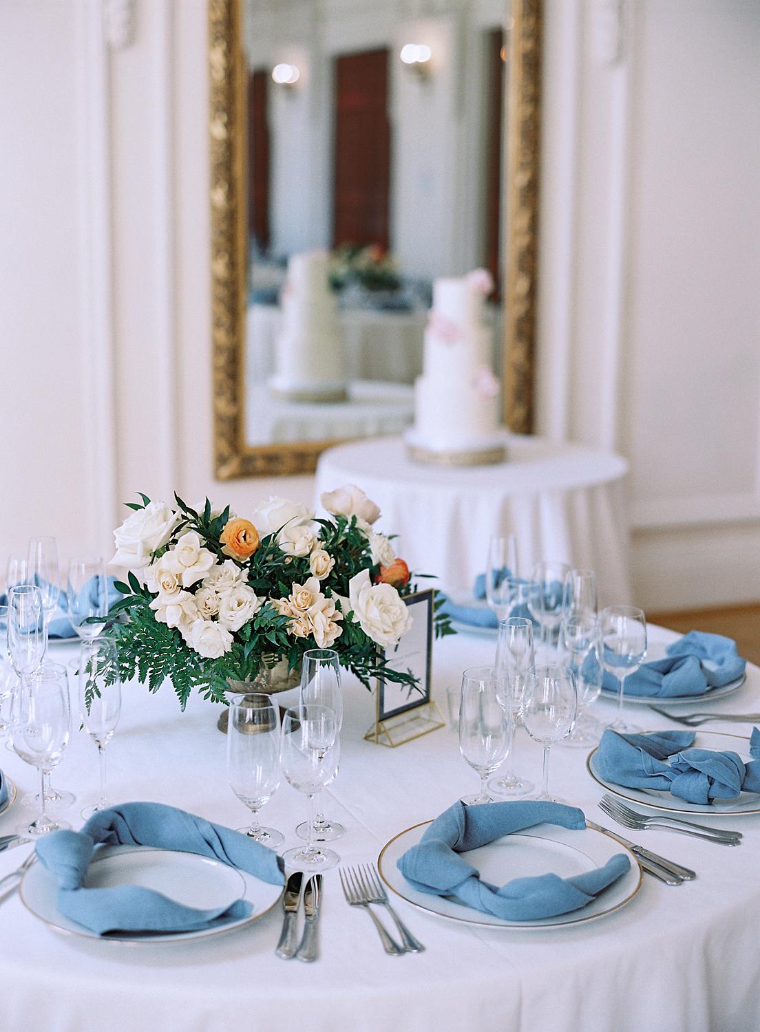 Reception table details for a wedding at DAR Constitution Hall.