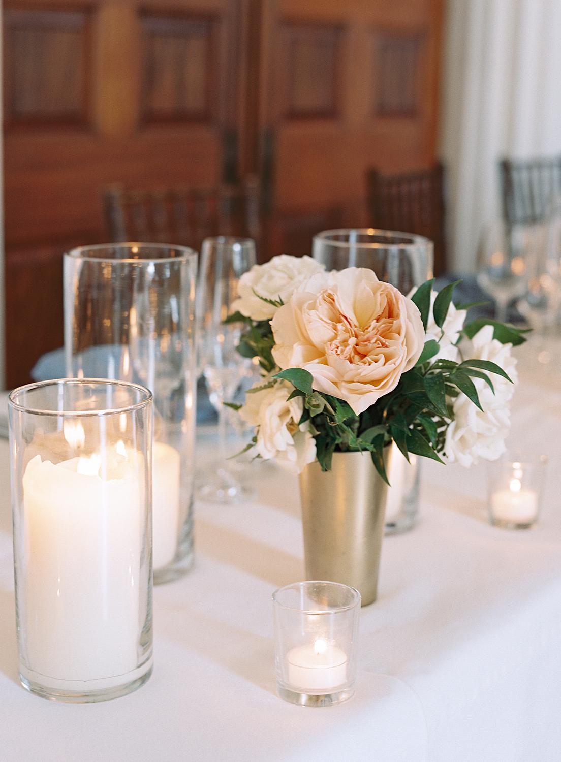 Floral table details for a wedding at DAR Constitution Hall wedding.