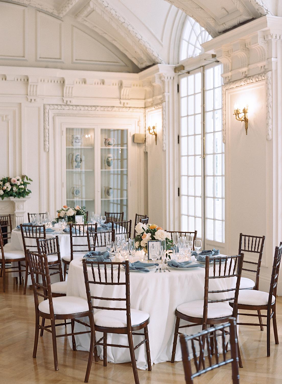 Reception tables for a DAR Constitution Hall wedding.