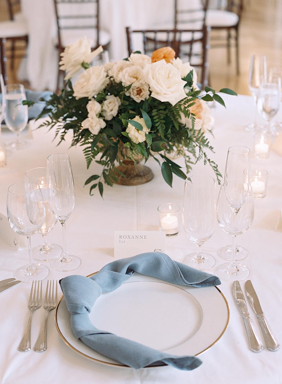 Reception table details for DAR Constitution Hall wedding.