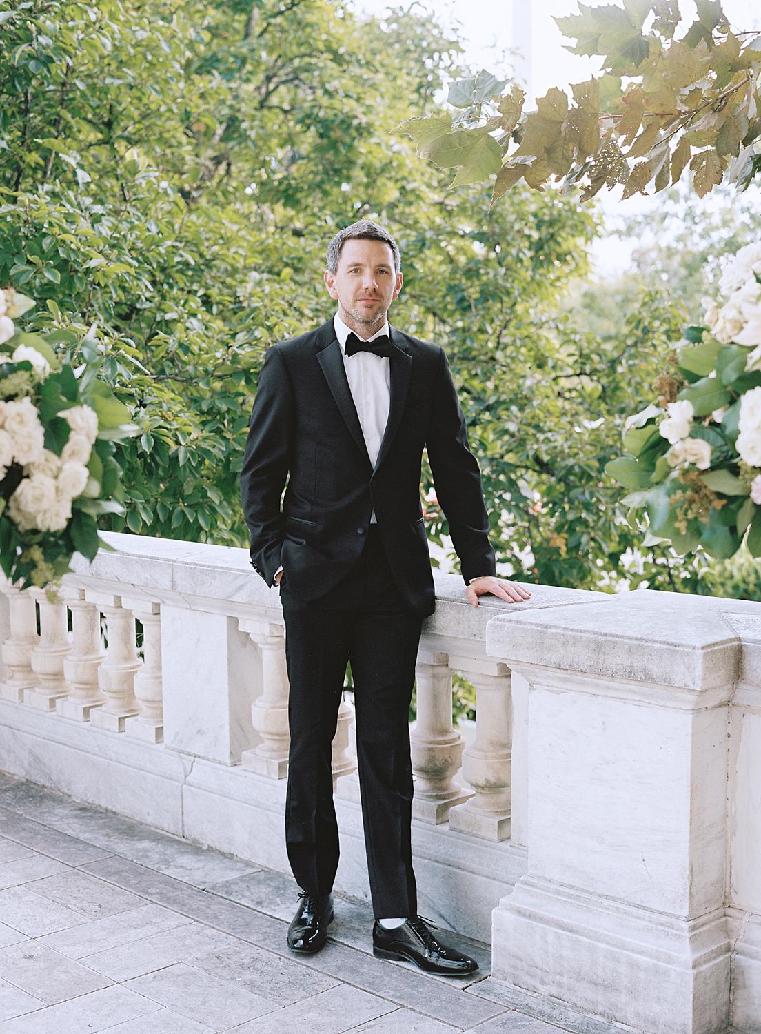 Portrait of groom before his DAR Constitution Hall wedding.