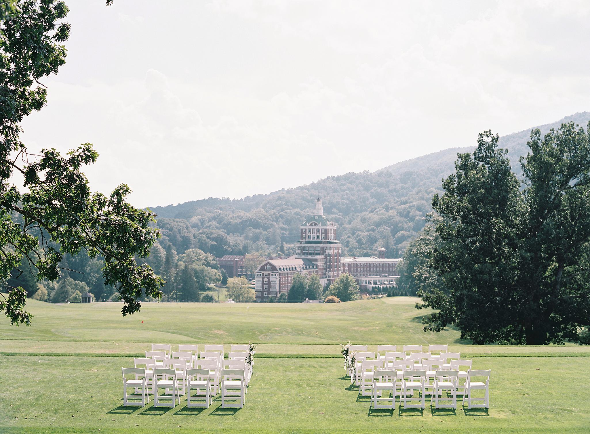 Ceremony location on the golf course over looking The Omni Homestead Resort.