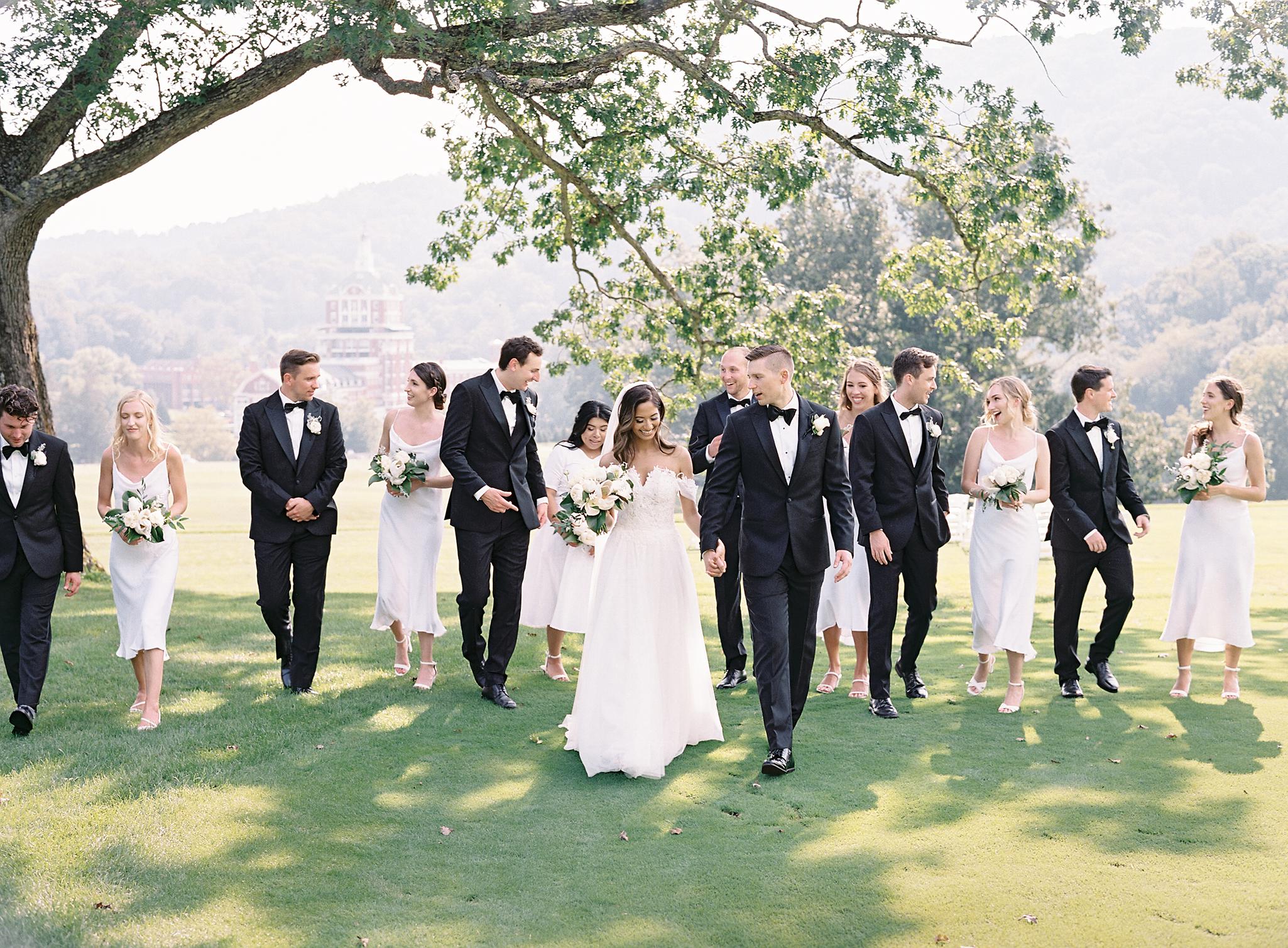 Bridal party photos after their ceremony at The Omni Homestead Resort.