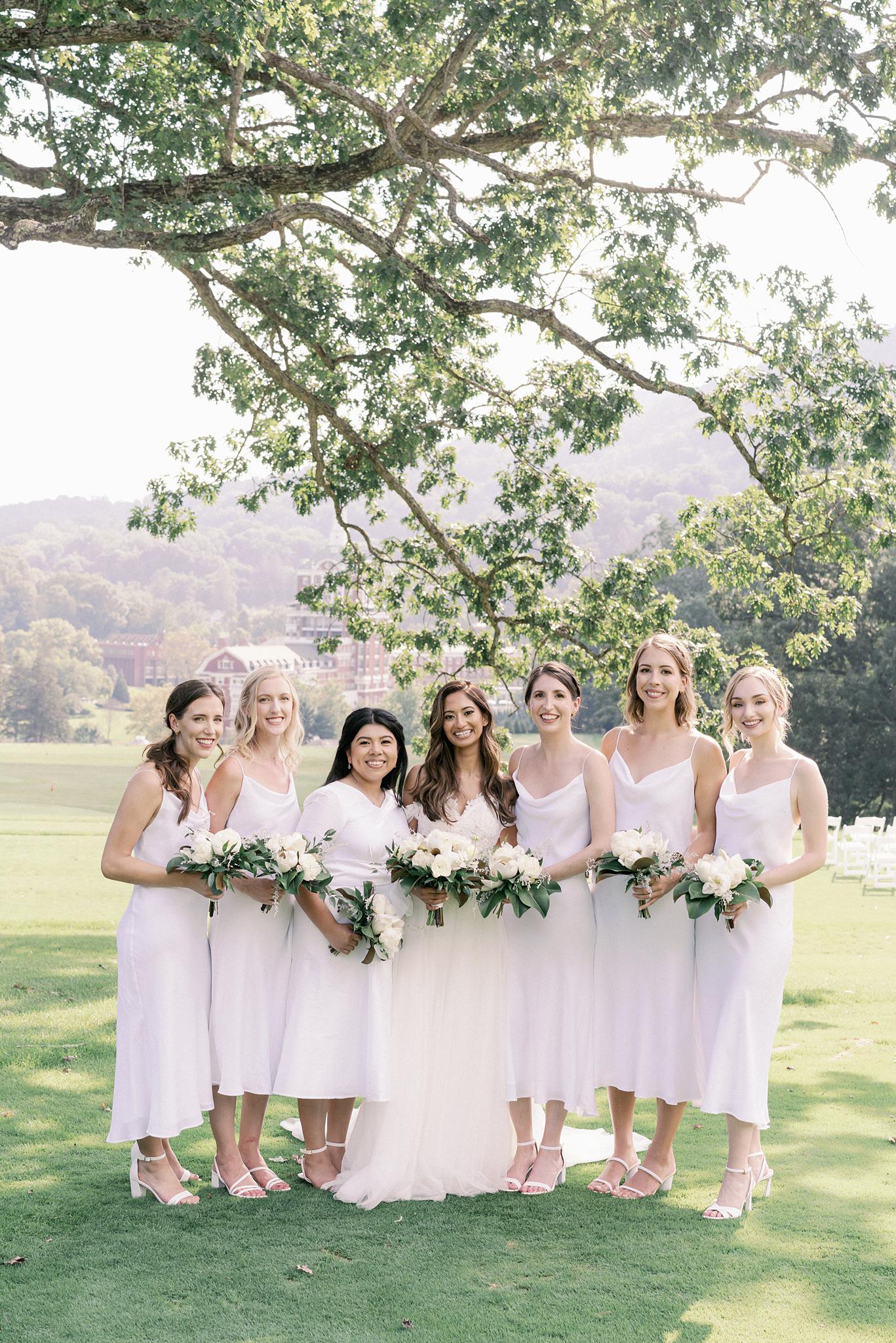 Bride and bridesmaids after the ceremony at The Omni Homestead Resort.