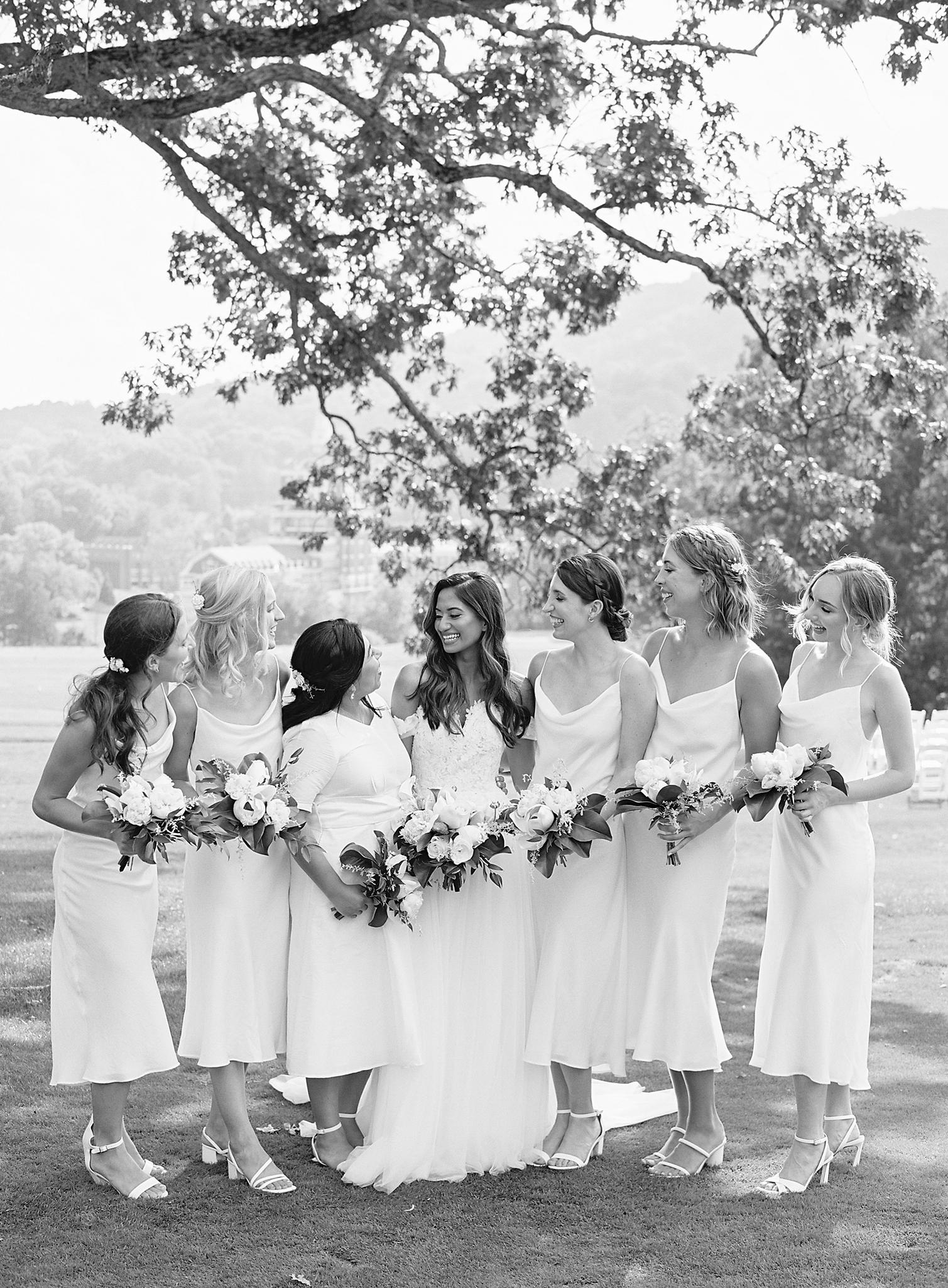 Bride and bridesmaids after the ceremony at The Omni Homestead Resort.