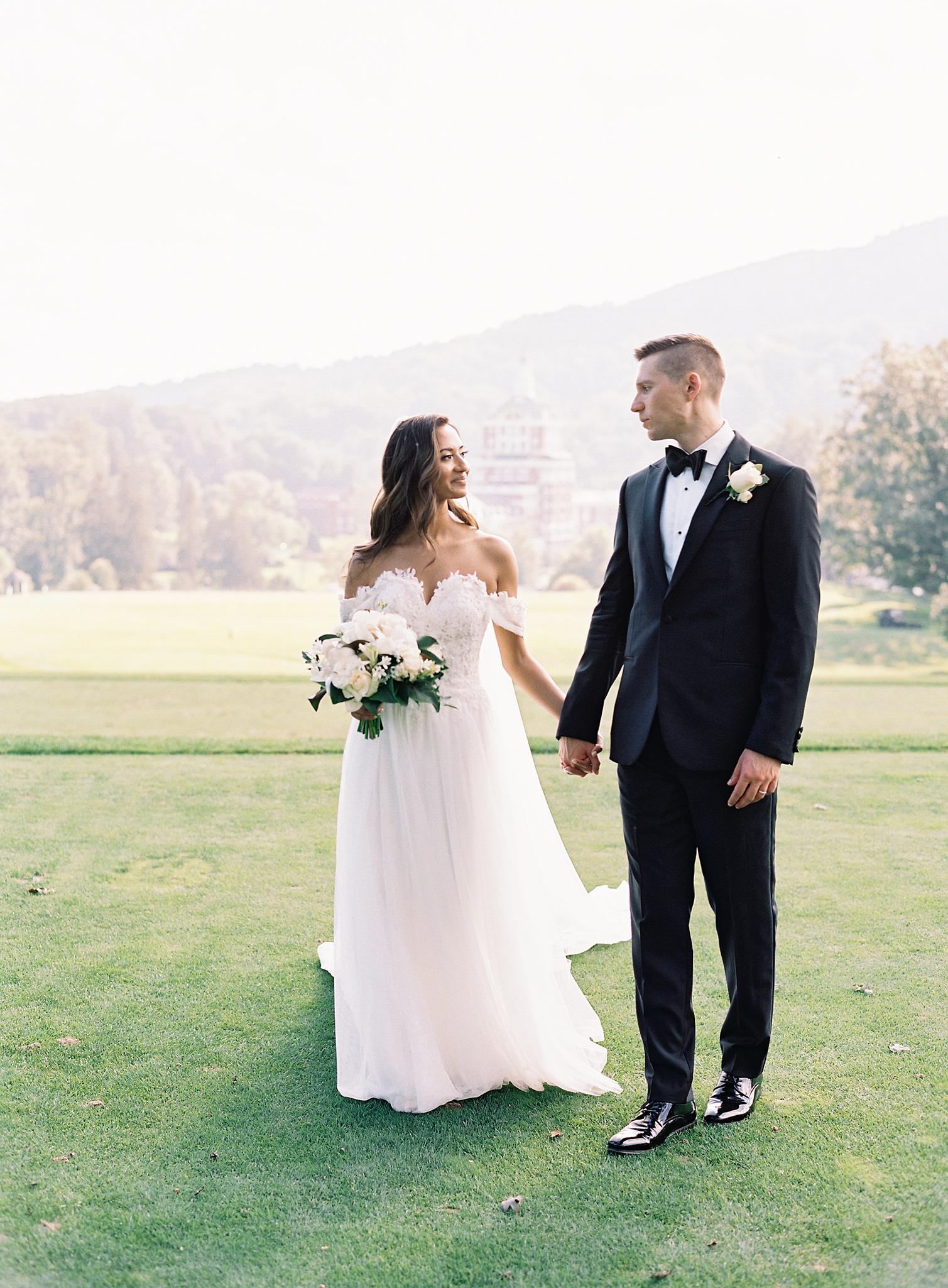 Bride and groom during their portraits at The Omni Homestead Resort.