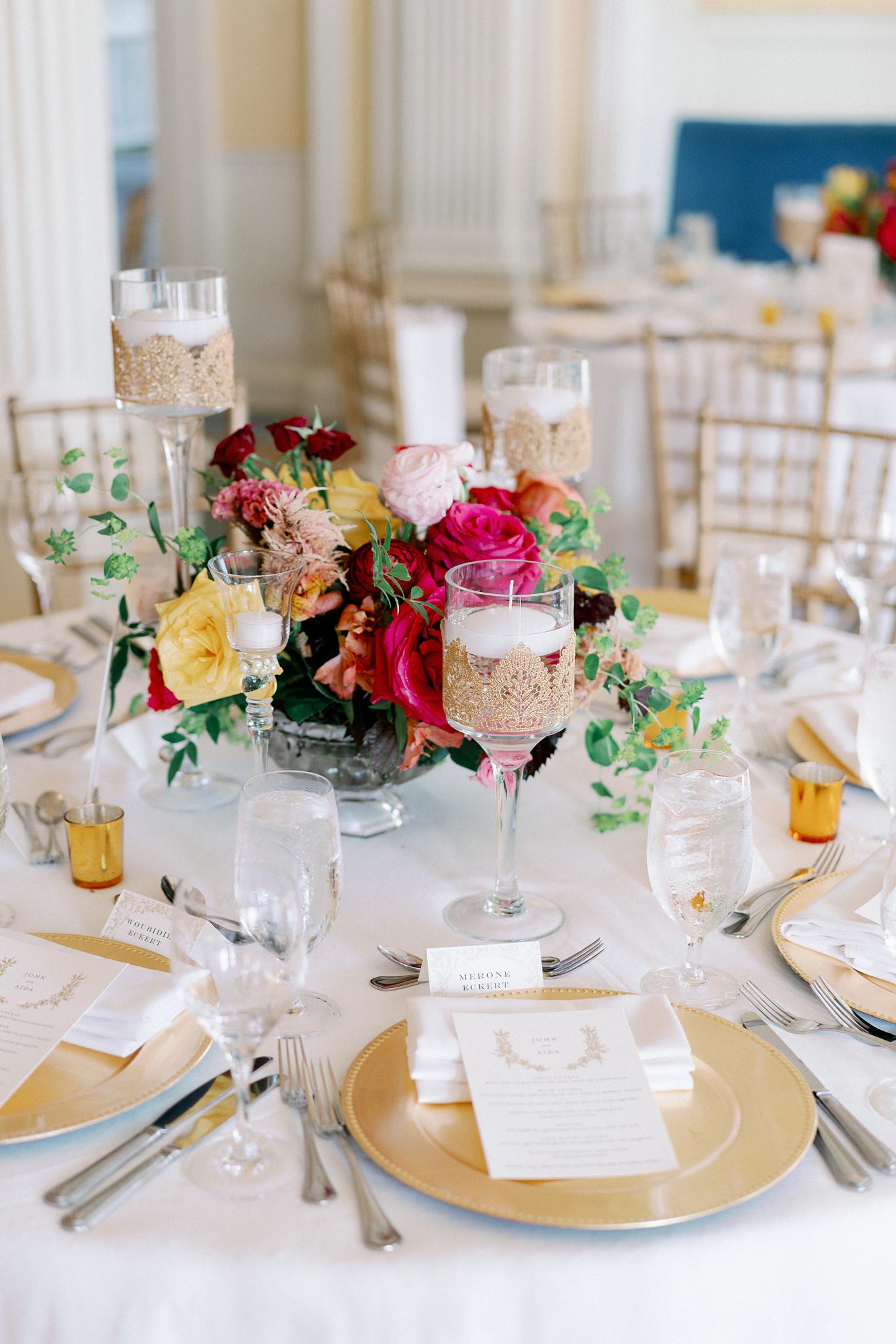 Receptions details for an Omni Homestead Resort wedding in the Crystal room.