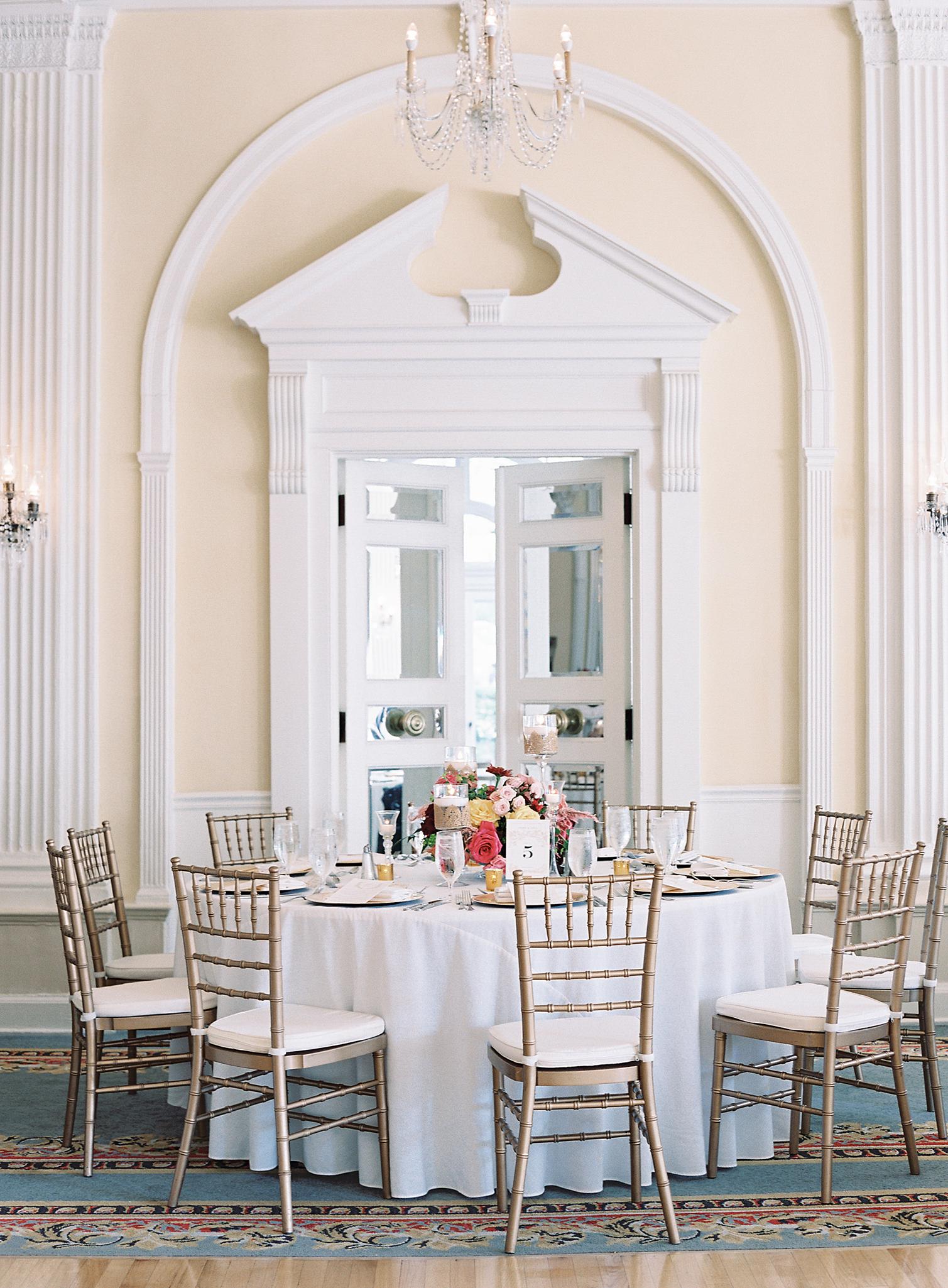 Reception table in the crystal room during an Omni Homestead Resort wedding.