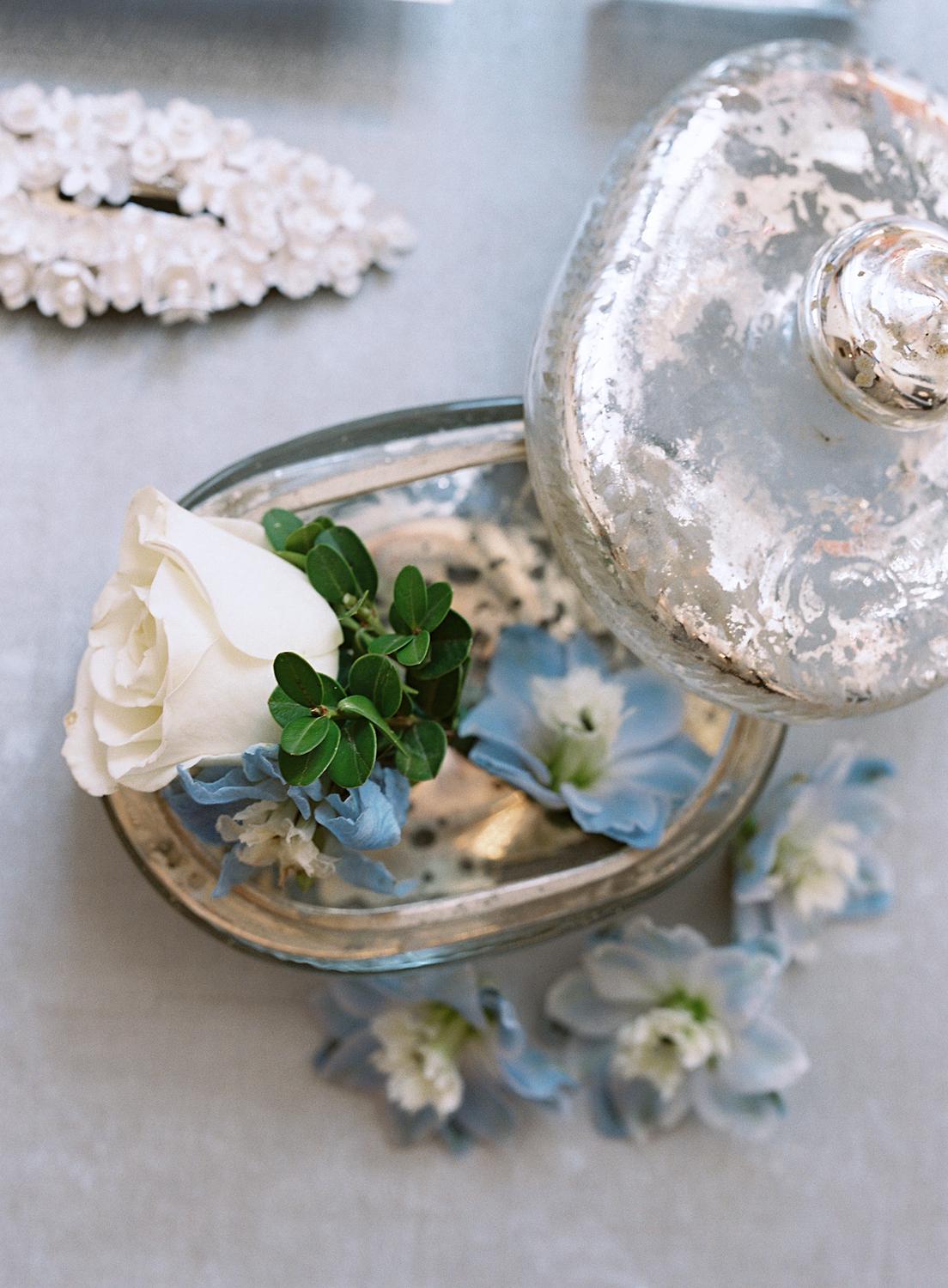 Flatlay of bridal details while she gets ready for her William Paca House wedding in Annapolis