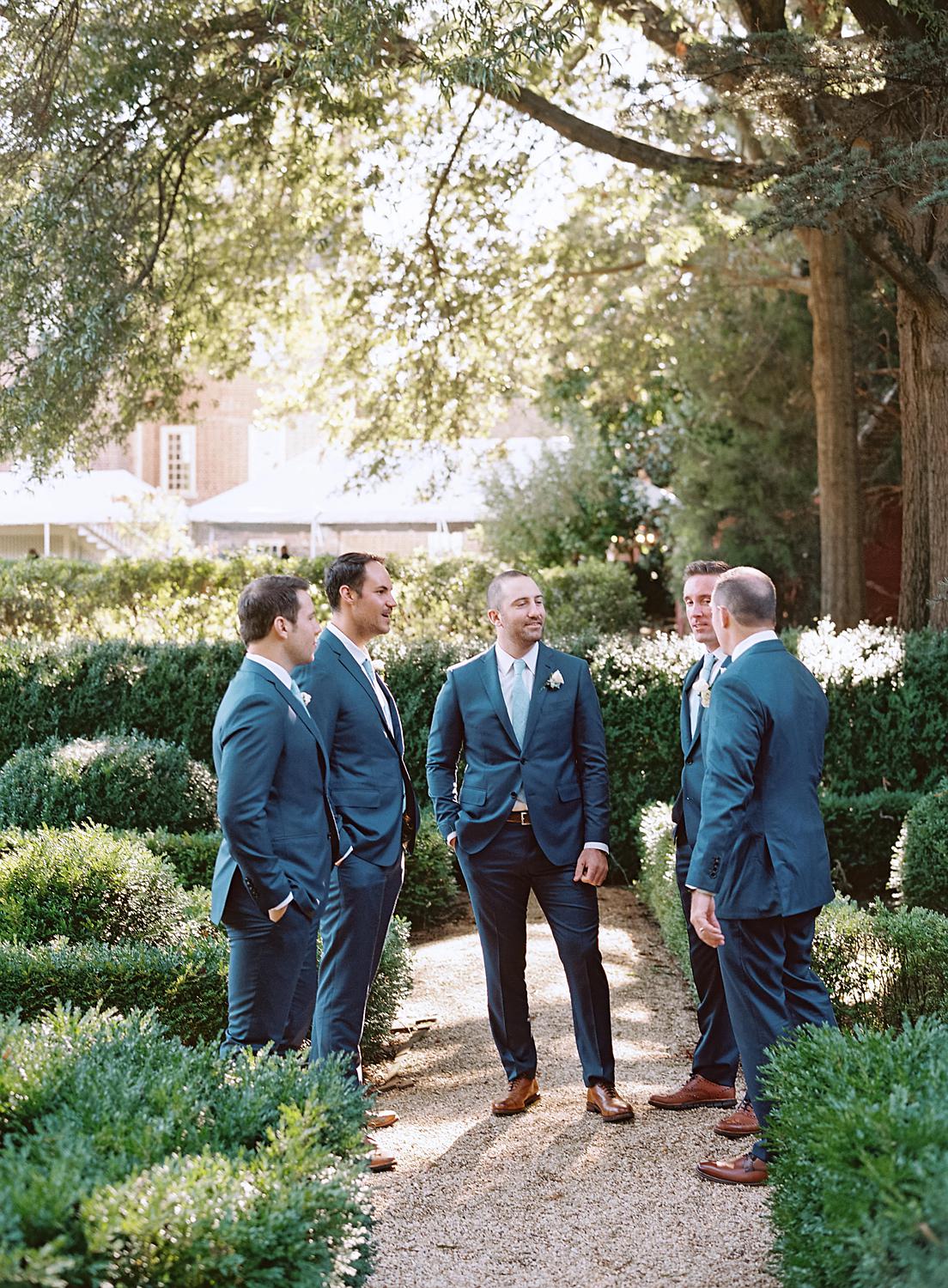 Groom and groomsmen during a William Paca House wedding in Annapolis.