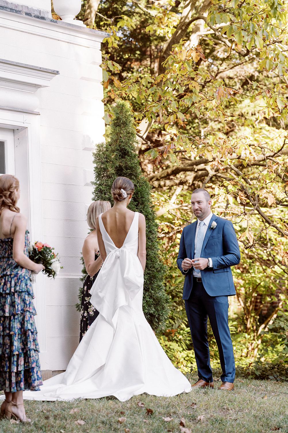 Groom saying his vows during his wedding in Annapolis.