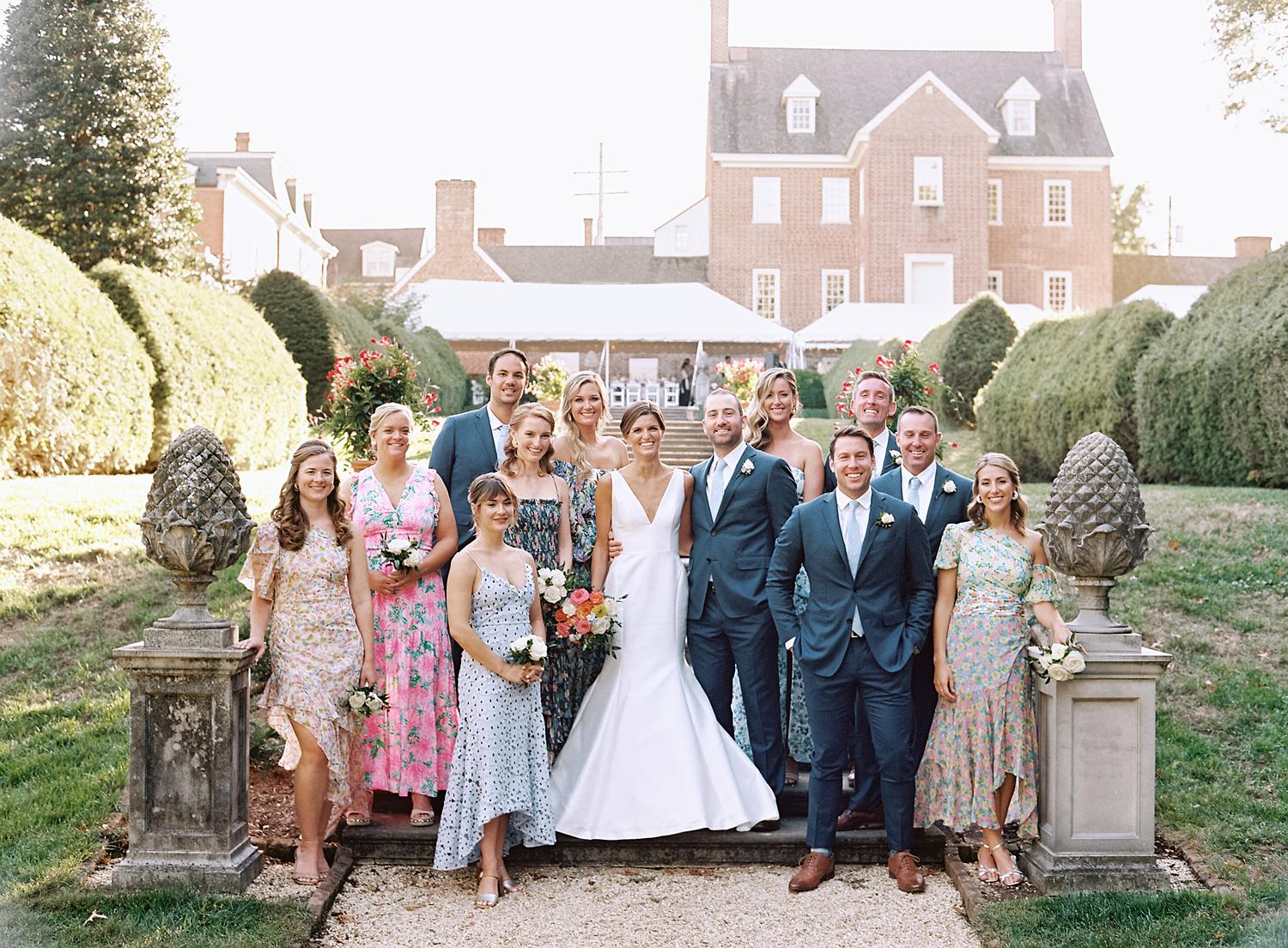 Bridal party portrait at The William Paca House.