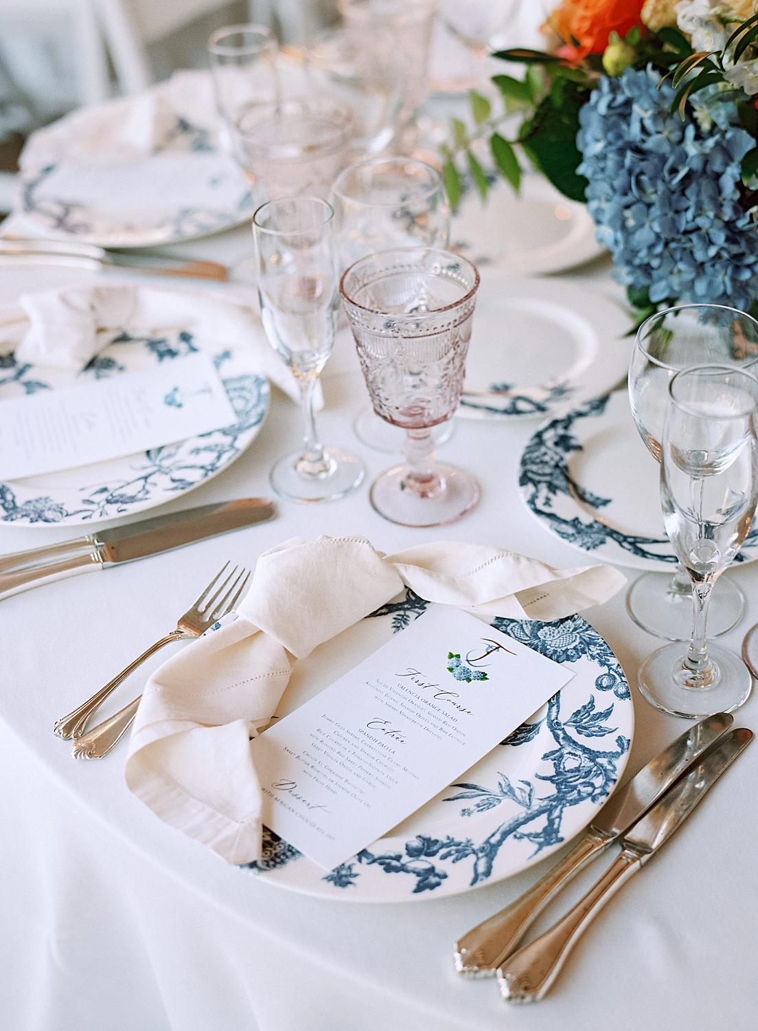 Detail shot of reception table settings at a William Paca House wedding.