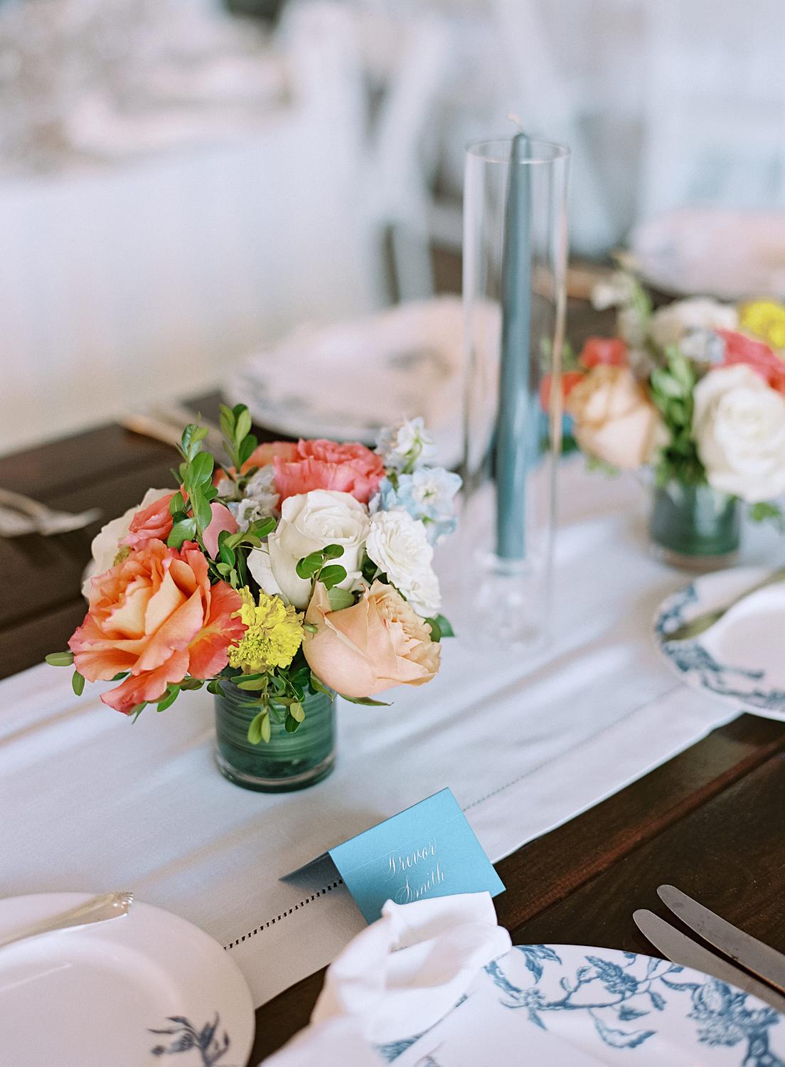 Colorful floral centerpieces at a William Paca House wedding.