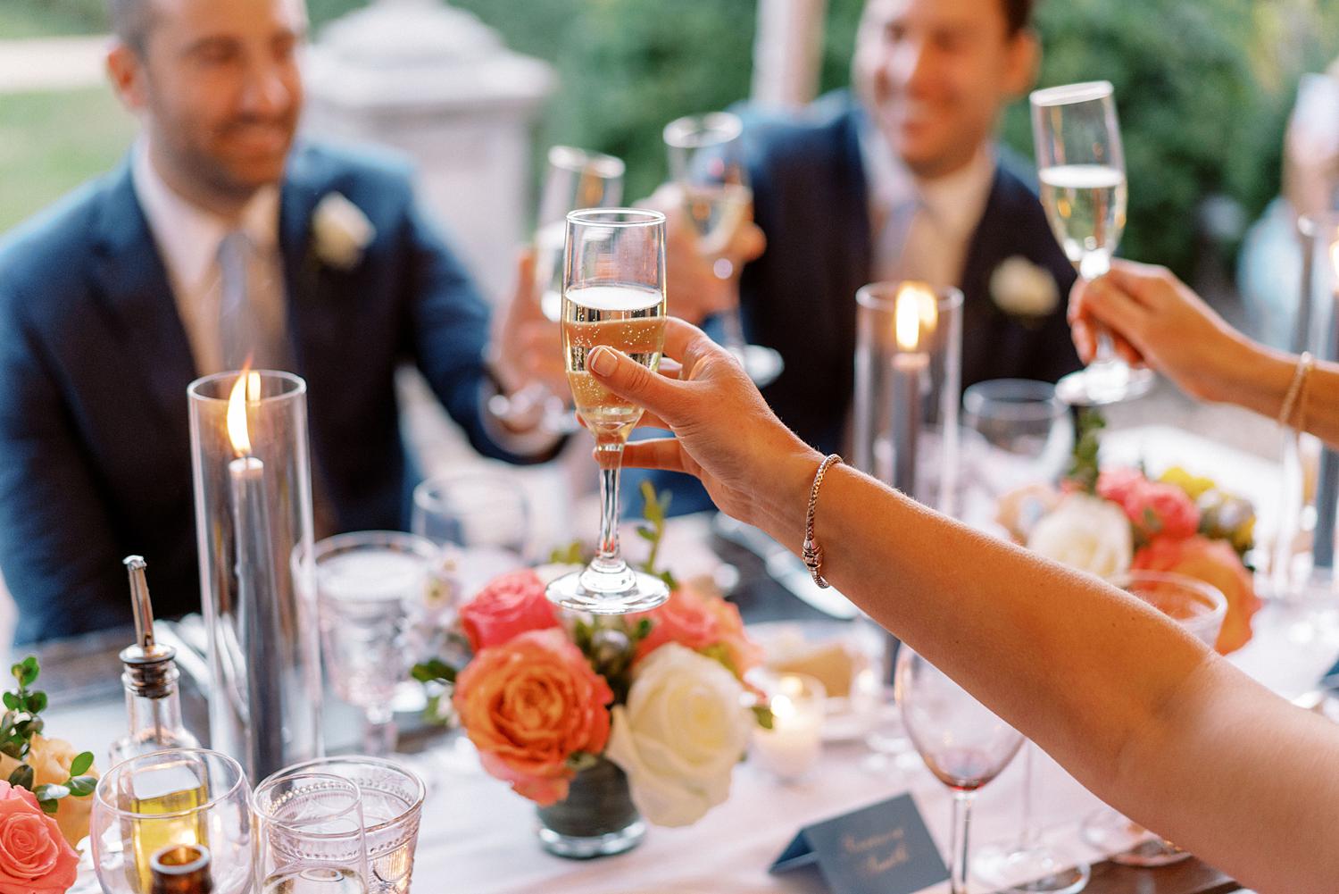 Table cheers glasses after beautiful speech.